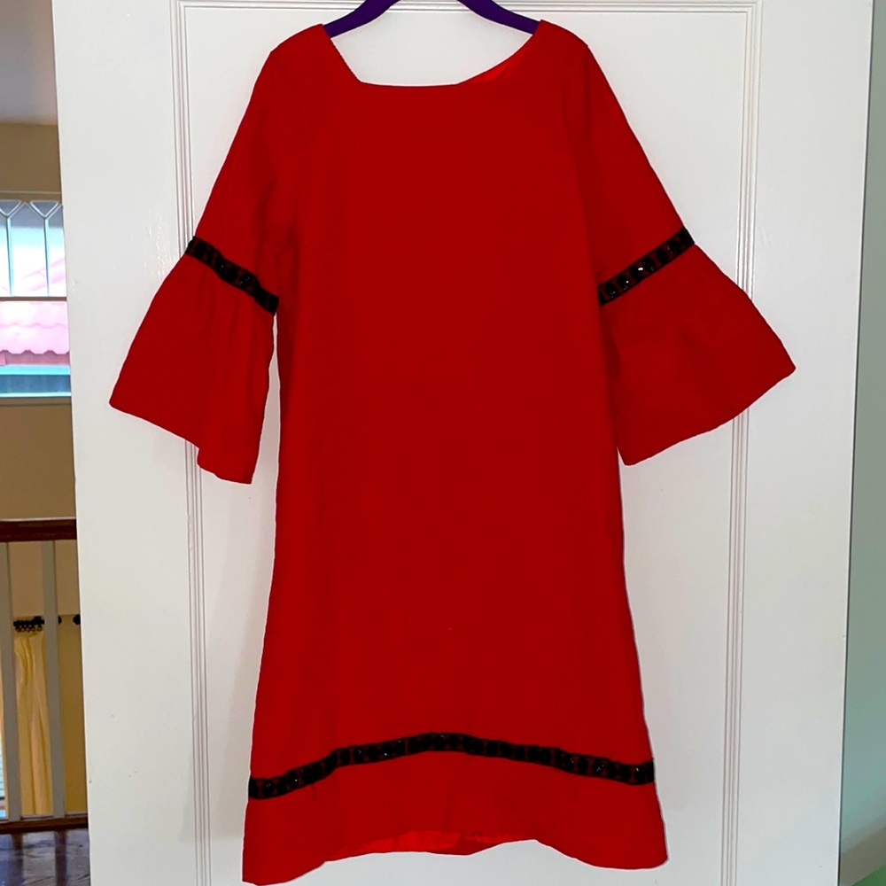 Girls size 12 - red corduroy dress with black sequin trim